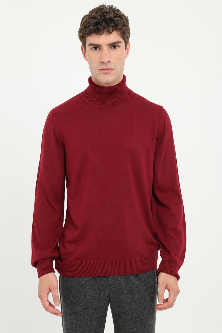 Bordo Tam Balıkçı Slim Fit Erkek Triko