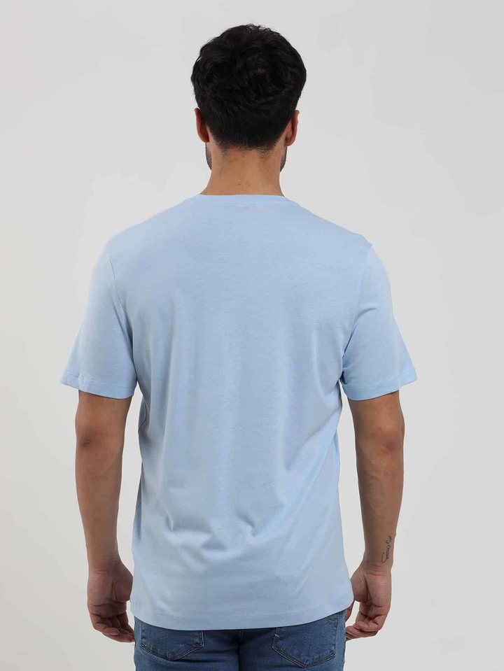 Açık Mavi Erkek Slim Fit Düz O Yaka T