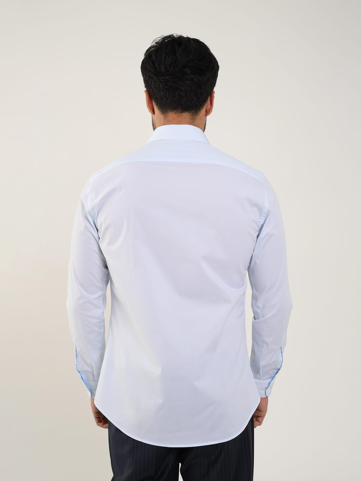 Açık Mavi Erkek Slim Fit Düz Klasik Yaka Uzun Kol Gömlek 