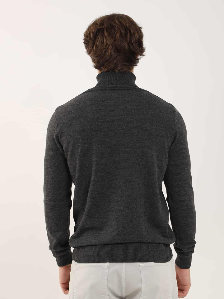 Antrasit Erkek Slim Fit Düz Klasik Tam Balıkçı Yaka Triko 