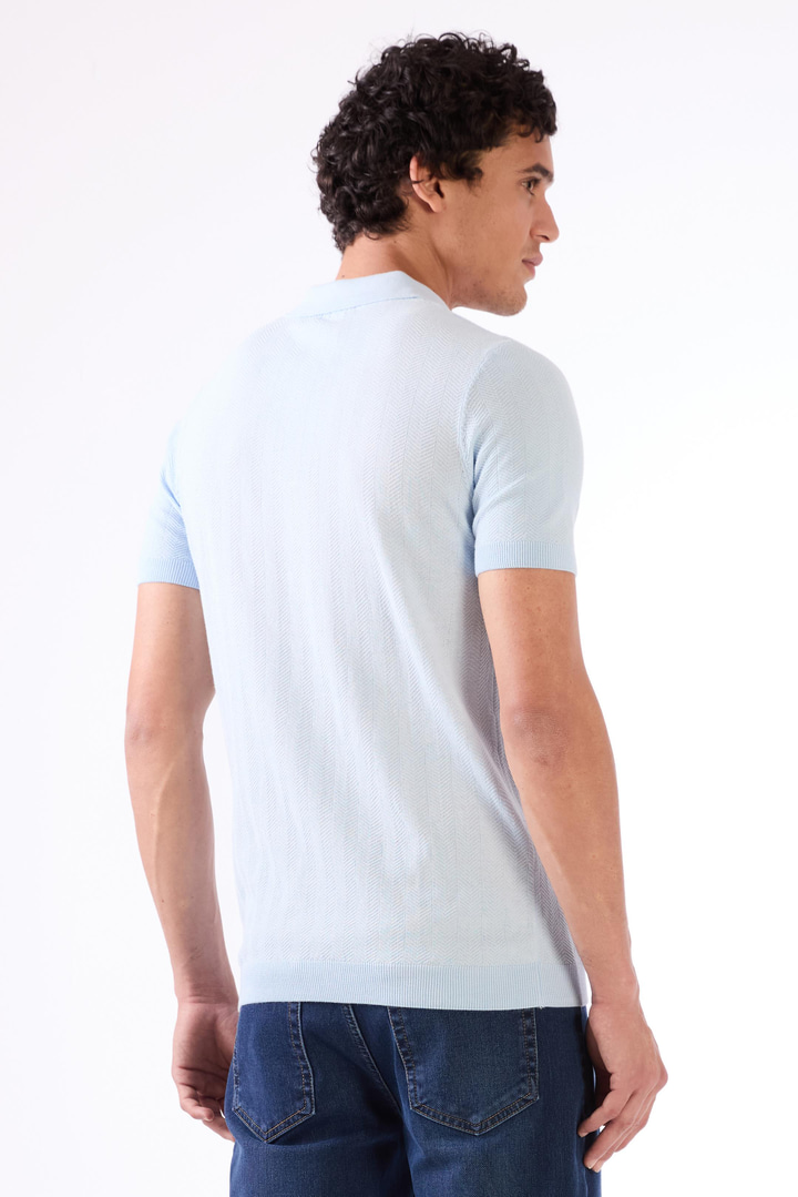 Dufy Buz Mavisi Erkek Slim Fit Balıksırtı Desenli Polo Yaka Triko - 104566