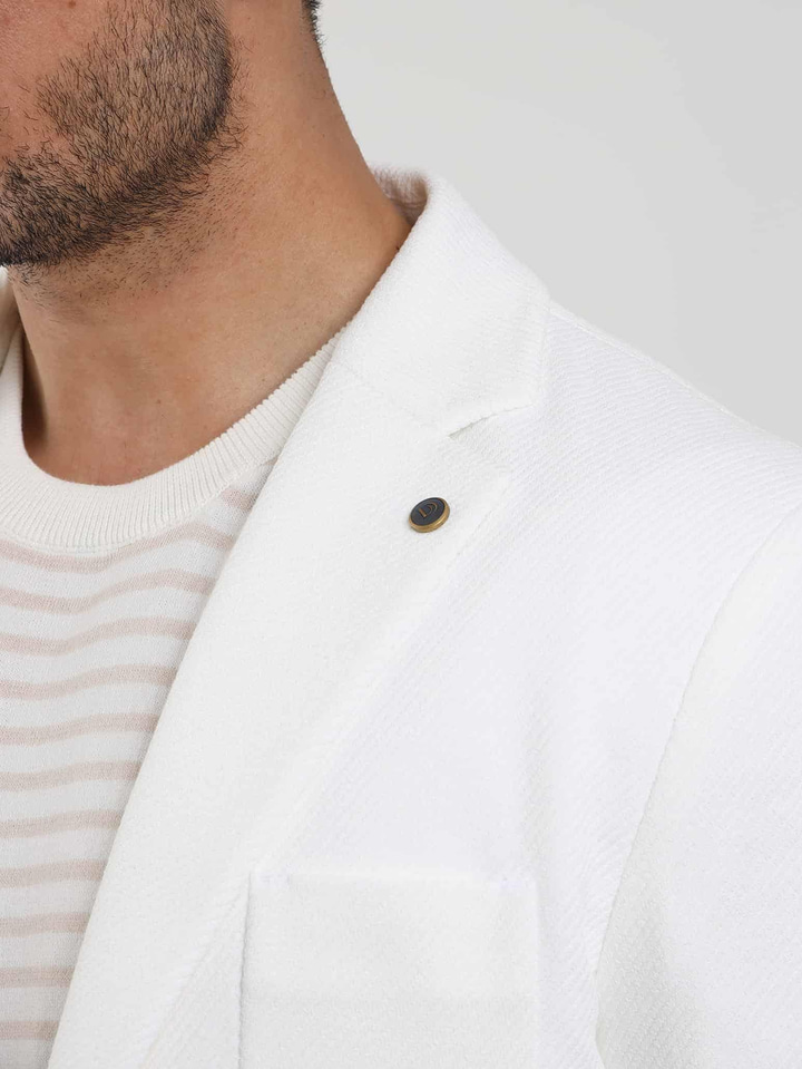 Ekru Erkek Slim Fit Düz Mono Yaka Casual Ceket 
