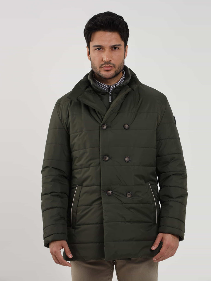 Haki Erkek Regular Fit Düz Kapüşonlu Şişme Mont 