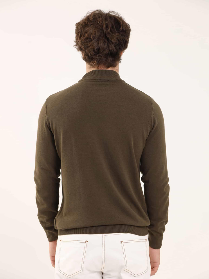 Haki Erkek Slim Fit Düz Klasik Yarım Balıkçı Yaka Triko 