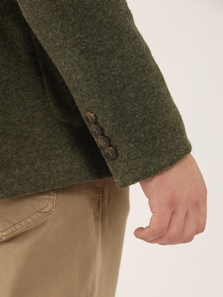 Erkek Slim Fit Mono Yaka Haki Ceket