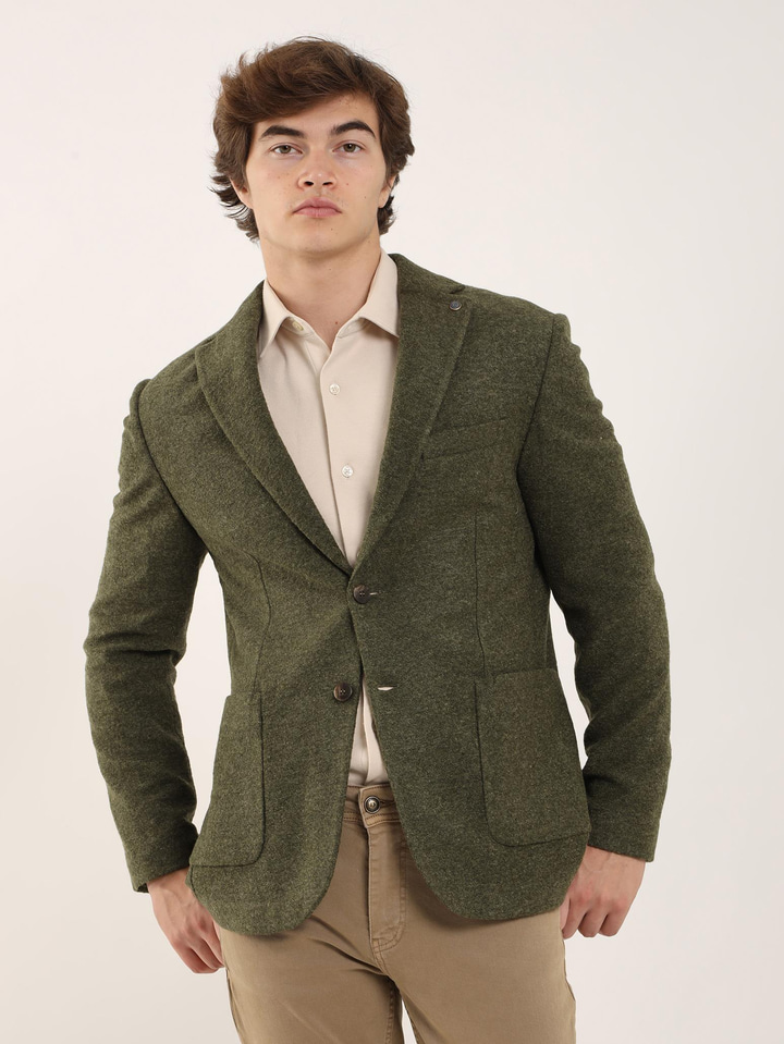 Erkek Slim Fit Mono Yaka Haki Ceket