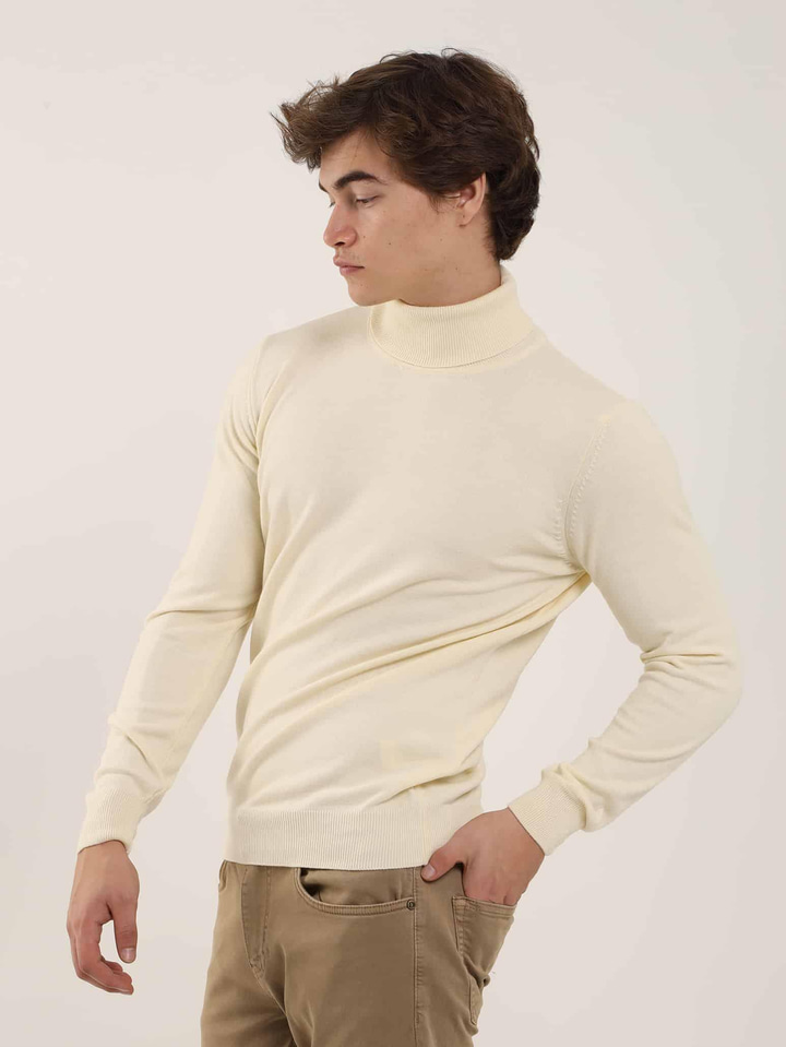 Kemik Erkek Slim Fit Düz Klasik Tam Balıkçı Yaka Triko 