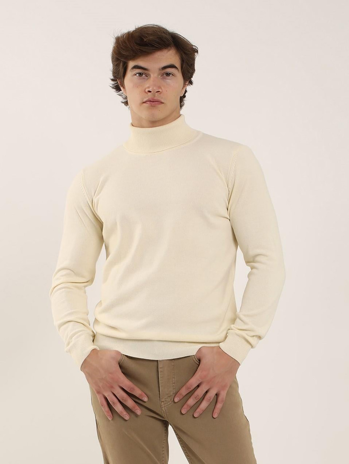 Kemik Erkek Slim Fit Düz Klasik Tam Balıkçı Yaka Triko 