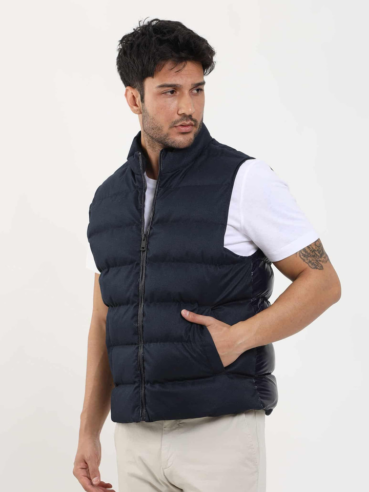 Lacivert Erkek Regular Fit Düz Fermuarlı Dik Yaka Şişme Yelek Mont 