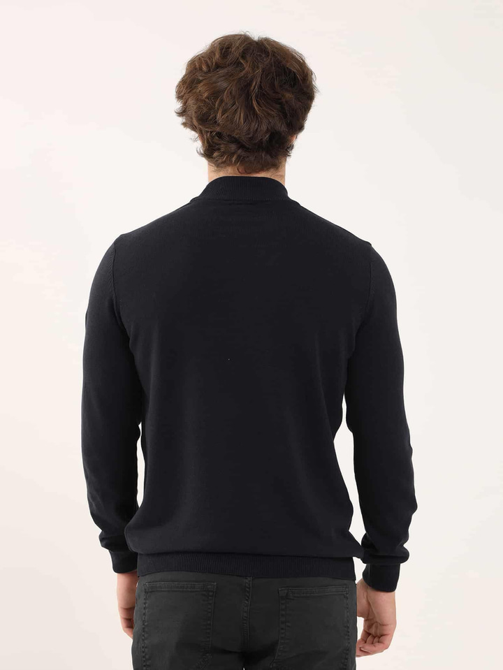 Lacivert Erkek Slim Fit Düz Klasik Yarım Balıkçı Yaka Triko 
