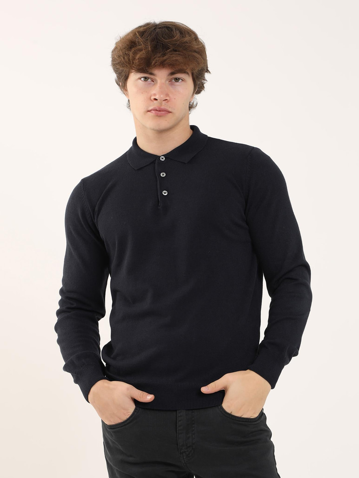 Lacivert Erkek Slim Fit Düz Klasik Polo Yaka Triko 