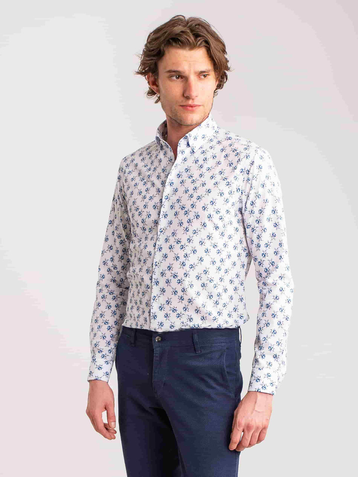 Mavi Erkek Slim Fit Desenli Brent Düğmeli Yaka Uzun Kol Gömlek - 60660