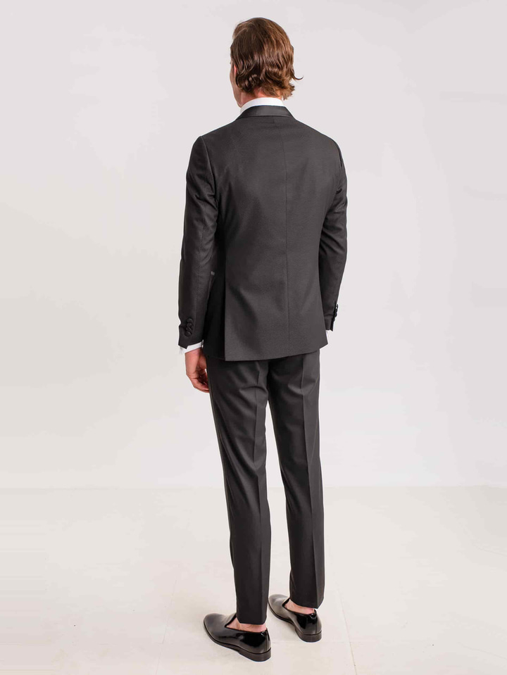 Siyah Erkek Modern Fit Armürlü Mono Yaka Smokin Takım 