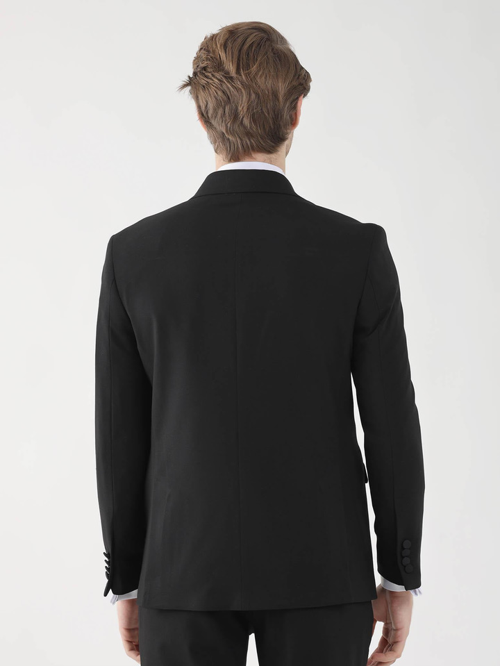 Siyah Erkek Slim Fit Düz Sivri Yaka Smokin Takım 