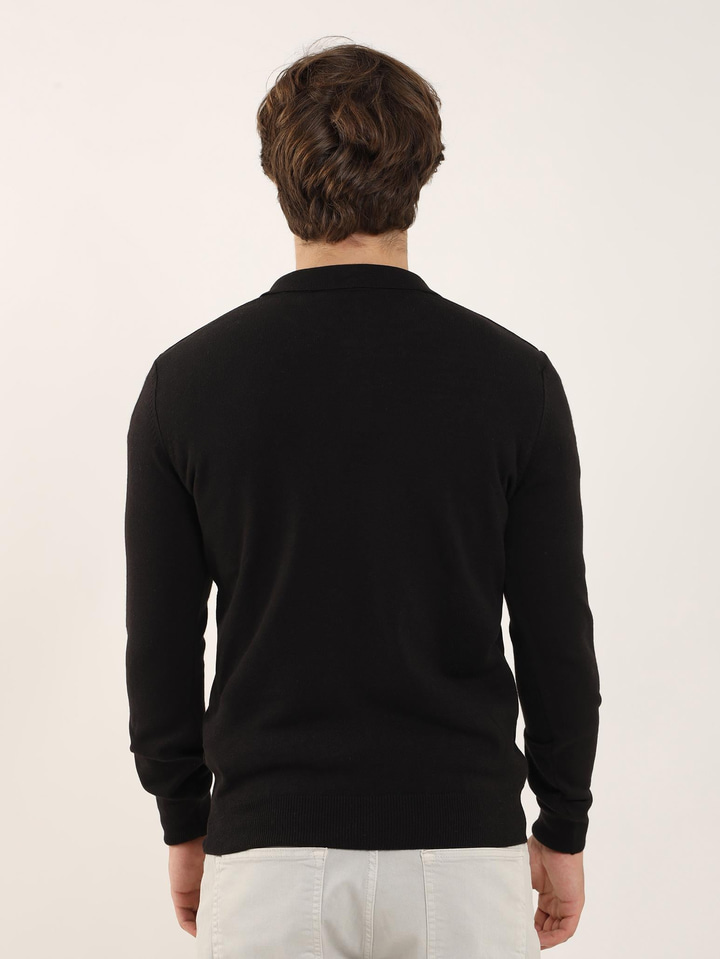 Siyah Erkek Slim Fit Düz Klasik Polo Yaka Triko 
