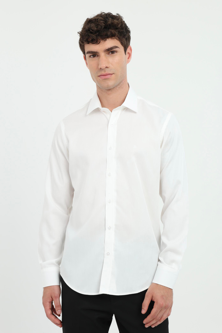 Ekru Klasik Yaka Slim Fit Gömlek