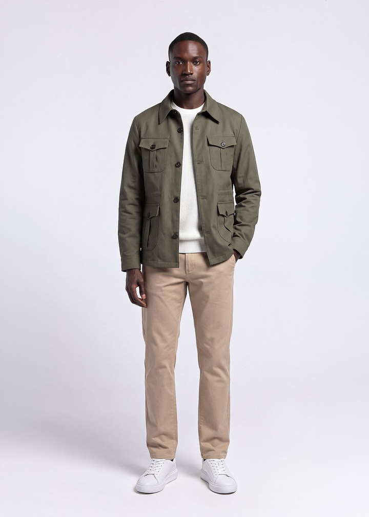 Erkek Haki Regular Fit Safari Ceket