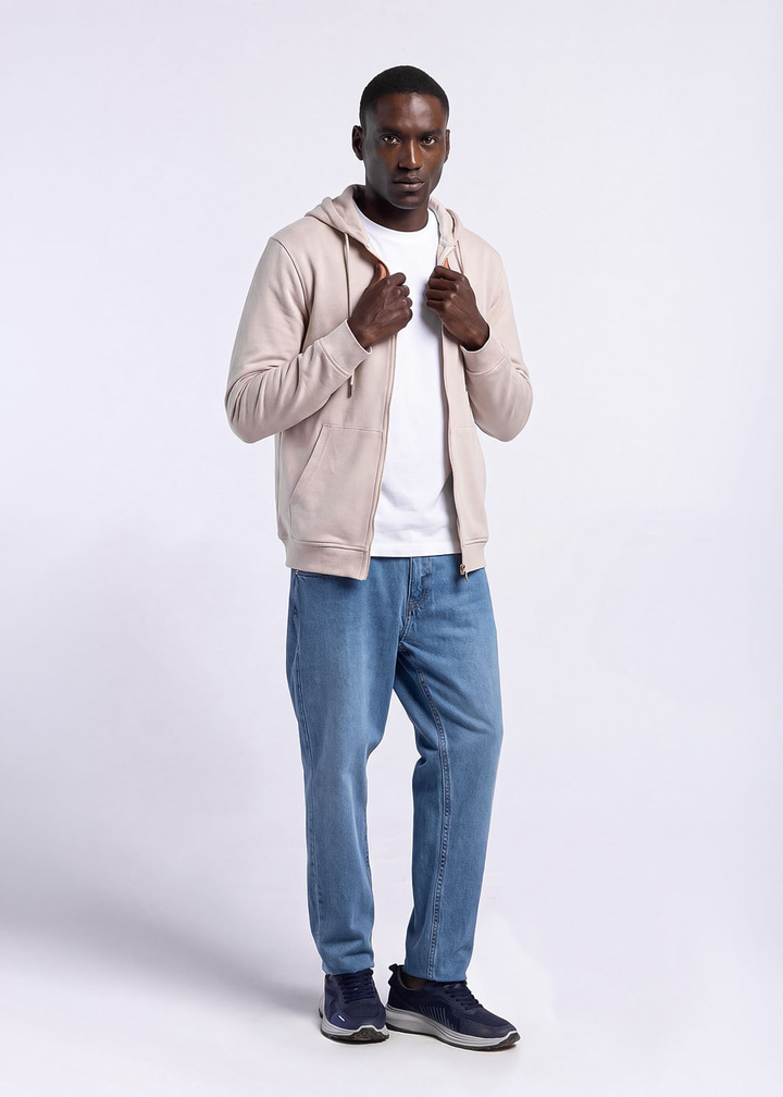 Erkek Regular Fit Kapüşonlu Bej Sweatshirt