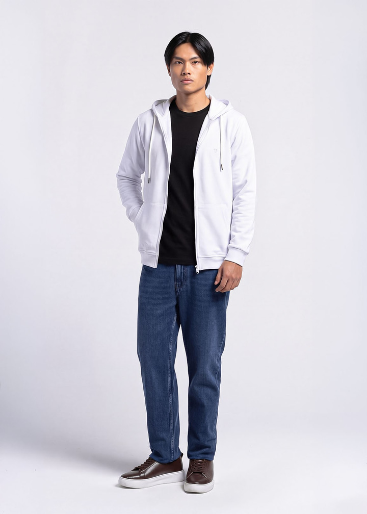 Erkek Regular Fit Kapüşonlu Beyaz Sweatshirt