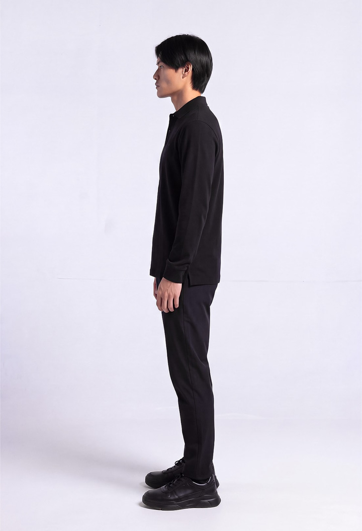 Erkek Regular Fit Polo Yaka Siyah Sweatshirt