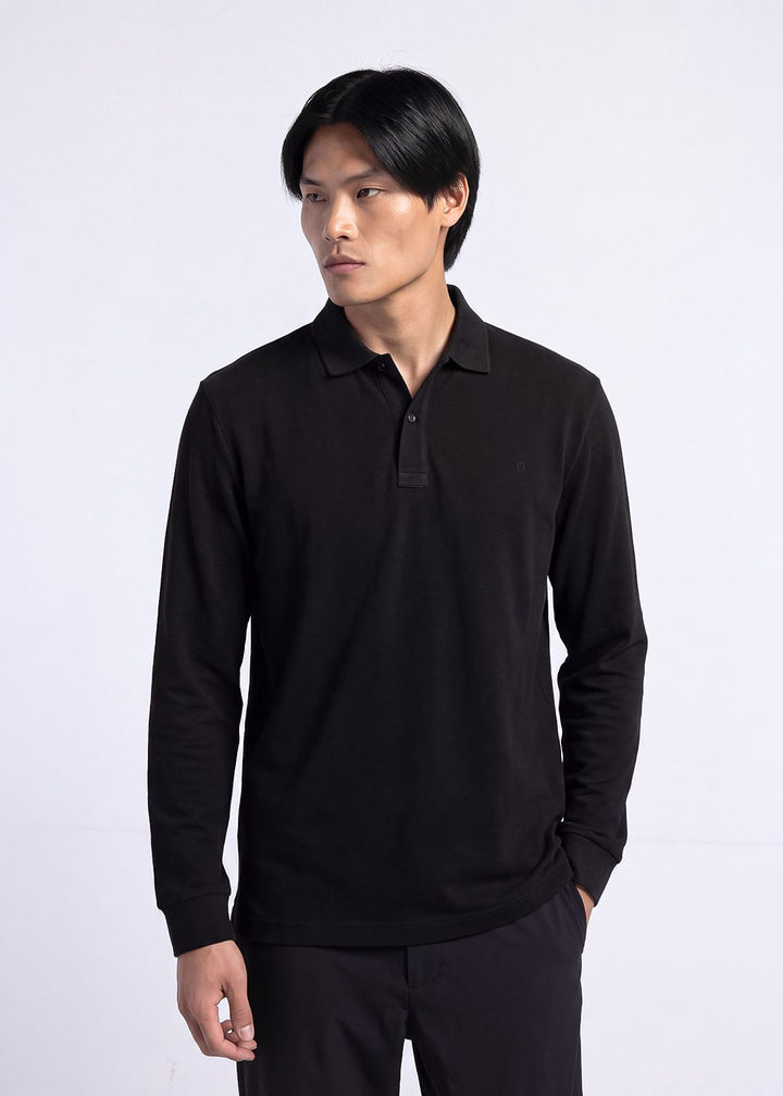 Erkek Regular Fit Polo Yaka Siyah Sweatshirt