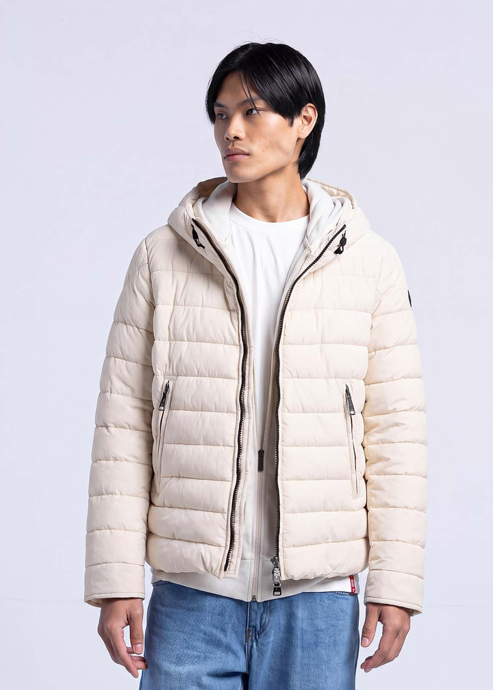 Erkek Slim Fit Kapüşonlu Bej Mont