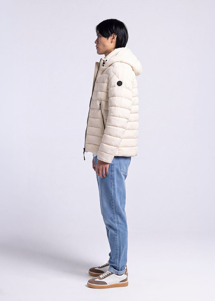 Erkek Slim Fit Kapüşonlu Bej Mont