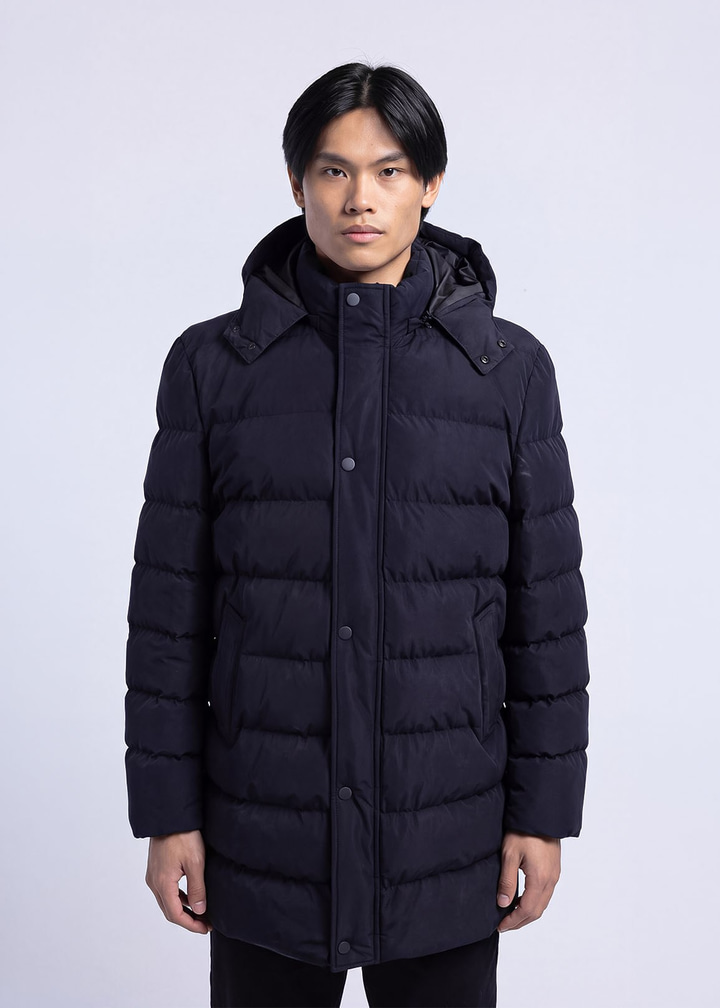 Erkek Slim Fit Kapüşonlu Lacivert Mont