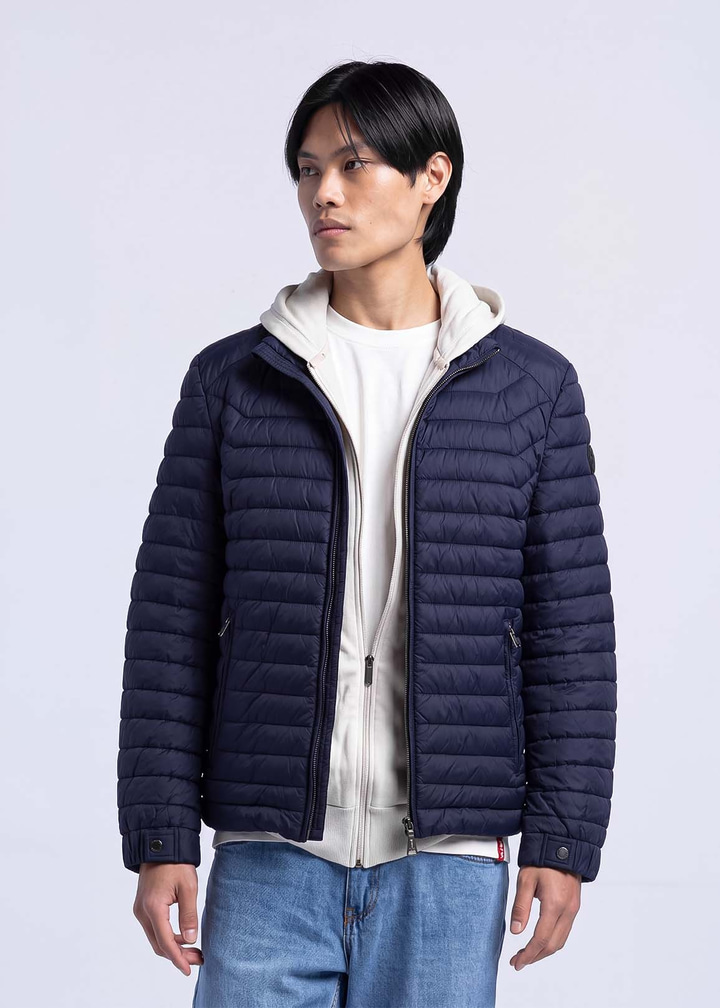 Erkek Slim Fit Kapüşonlu Lacivert Mont