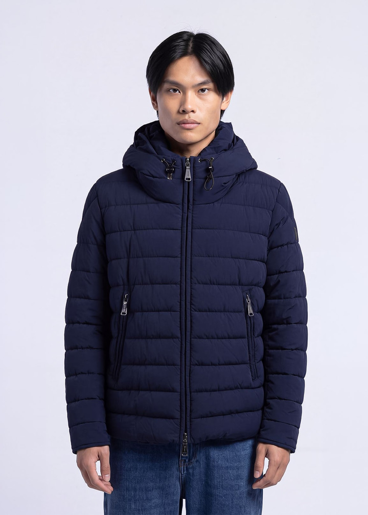 Erkek Slim Fit Kapüşonlu Lacivert Mont