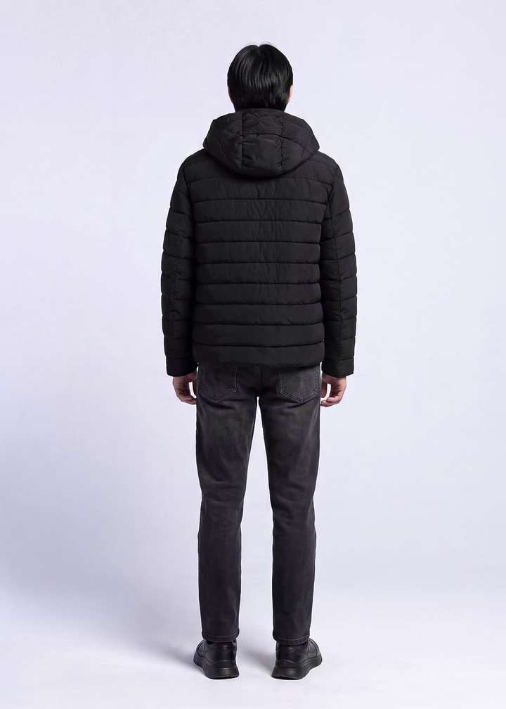 Erkek Slim Fit Kapüşonlu Siyah Mont
