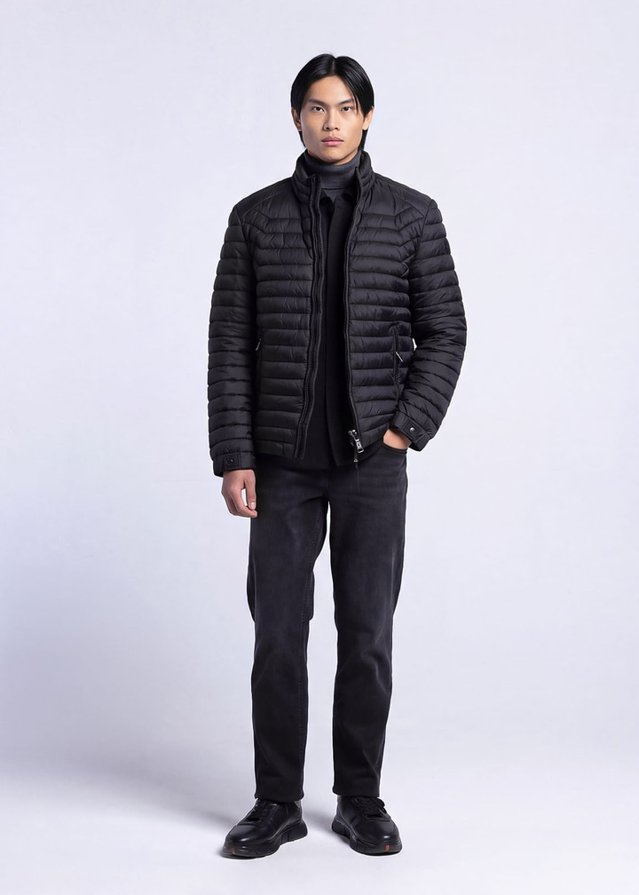 Erkek Slim Fit Kapüşonlu Siyah Mont