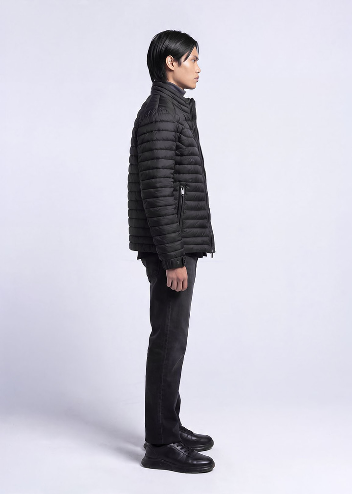 Erkek Slim Fit Kapüşonlu Siyah Mont
