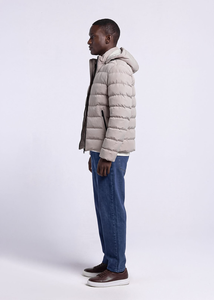 Erkek Slim Fit Kapüşonlu Taş Mont