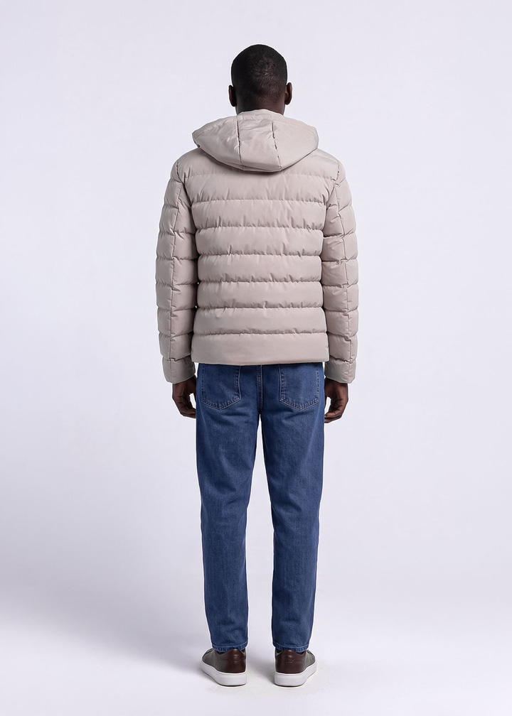 Erkek Slim Fit Kapüşonlu Taş Mont
