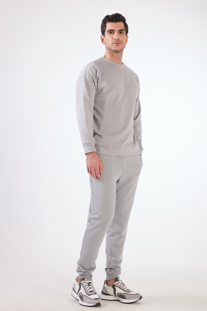 Bej Bisiklet Yaka Regular Fit Erkek Sweatshirt