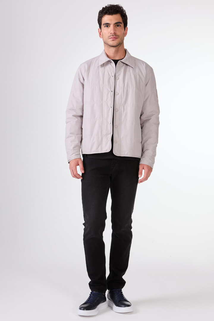 Gri Çıtçıt Kapamalı Kapitone Slim Fit Erkek Mont