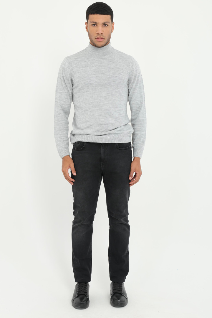 Gri Melanj Yarım Balıkçı Slim Fit Erkek Triko