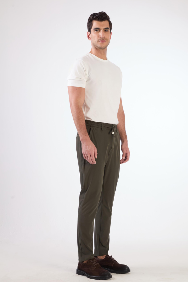 Haki Bağcıklı Slim Fit Jogger Erkek Pantolon