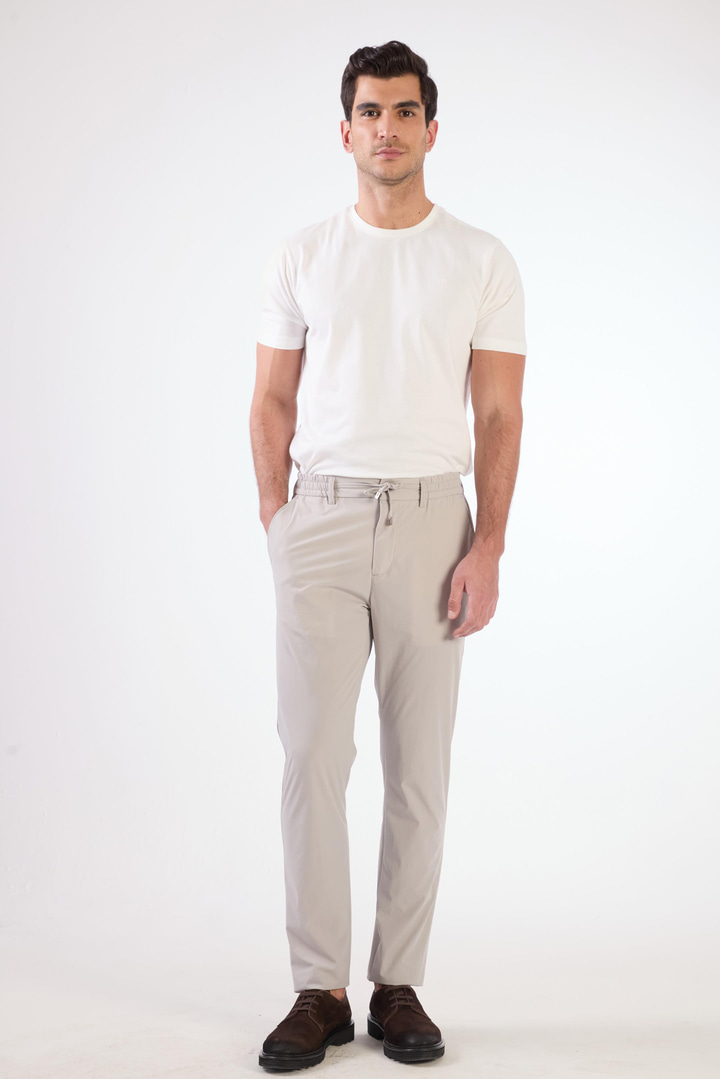 Gri Bağcıklı Slim Fit Jogger Erkek Pantolon