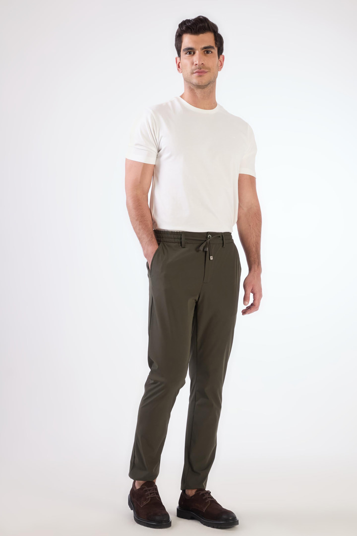 Haki Bağcıklı Slim Fit Jogger Erkek Pantolon