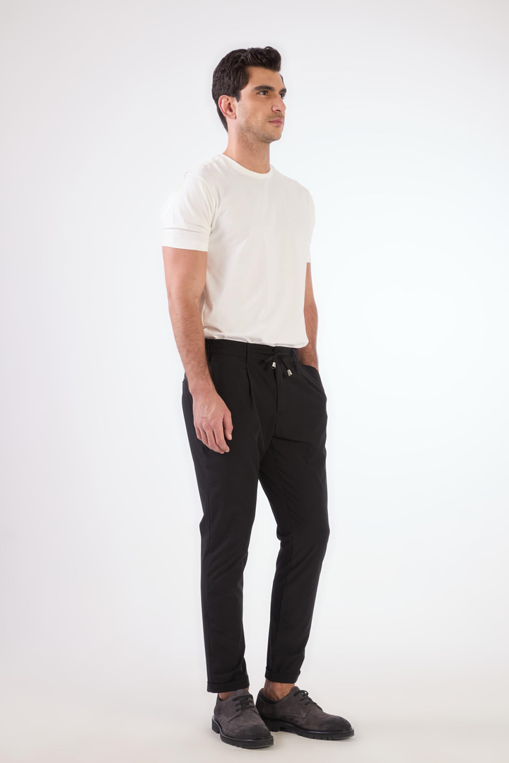 Siyah Bağcıklı Slim Fit Jogger Erkek Pantolon