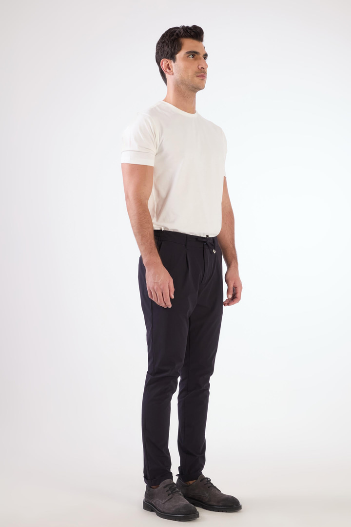 Lacivert Bağcıklı Slim Fit Jogger Erkek Pantolon