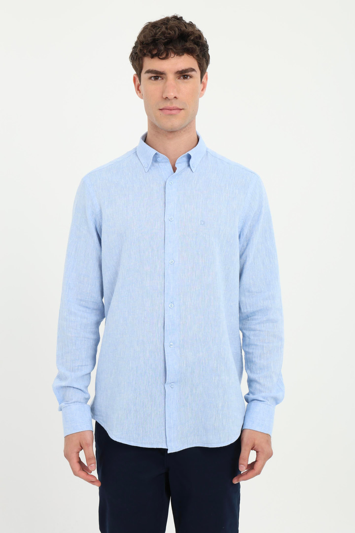 Koyu Mavi Düz Casual Regular Fit Gömlek 
