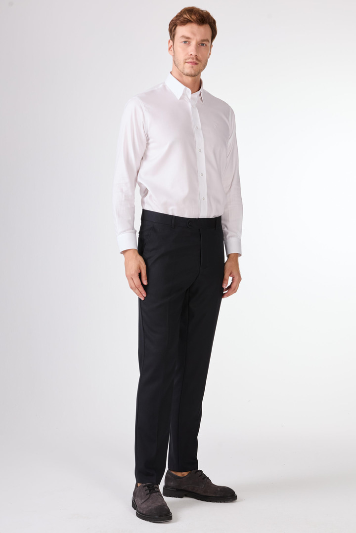 Koyu Lacivert Armürlü Slim Fit Casual Takım Elbise