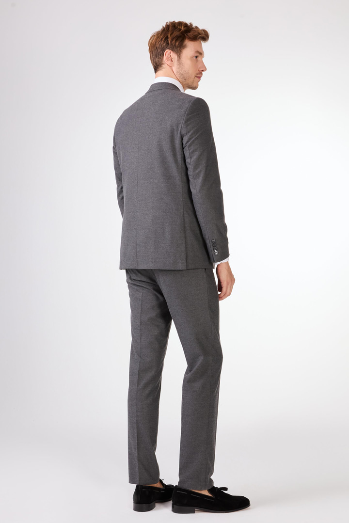 Koyu Gri Mono Yaka Slim Fit Casual Takım Elbise