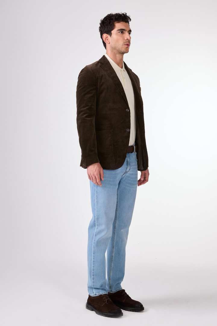Kahve Kadife Torba Cep Slim Fit Erkek Ceket
