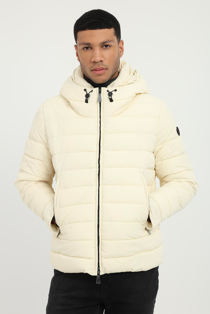 Bej Kapitone Slim Fit Erkek Mont