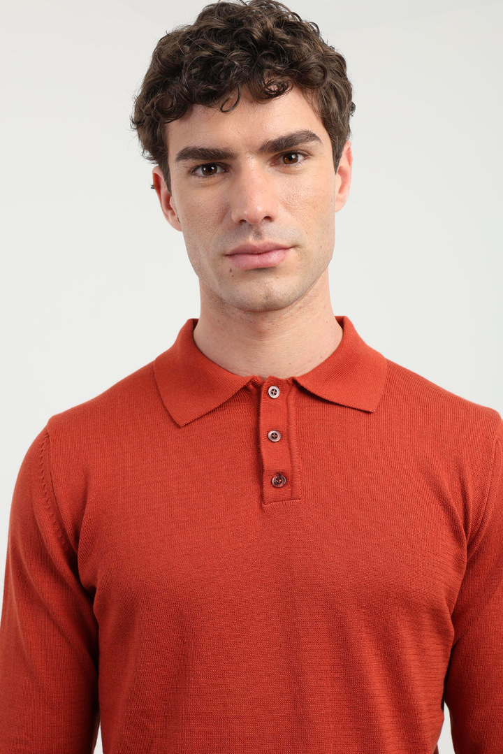 Kiremit Polo Yaka Düz  Regular Fit Erkek Triko