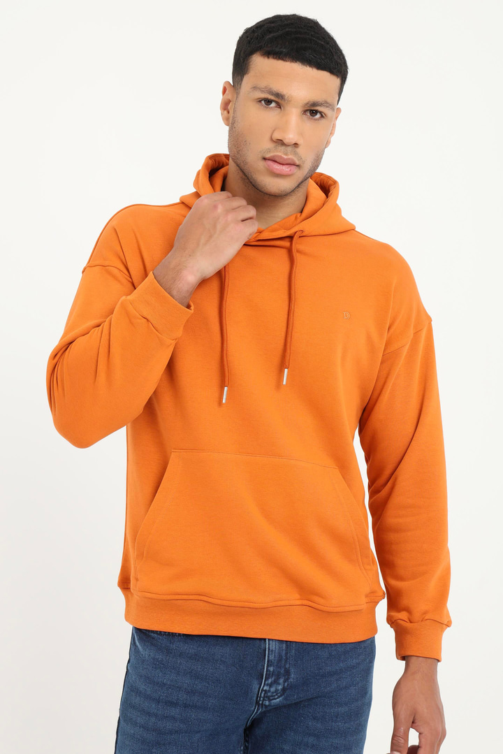 Kiremit Regular Fit Kapüşonlu Erkek Sweatshirt